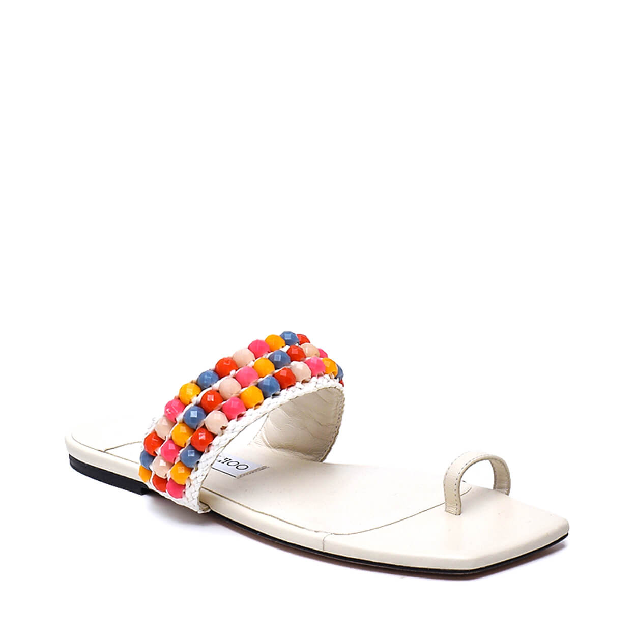 Jimmy choo-White Amoure Beaded Flat Sandals 39